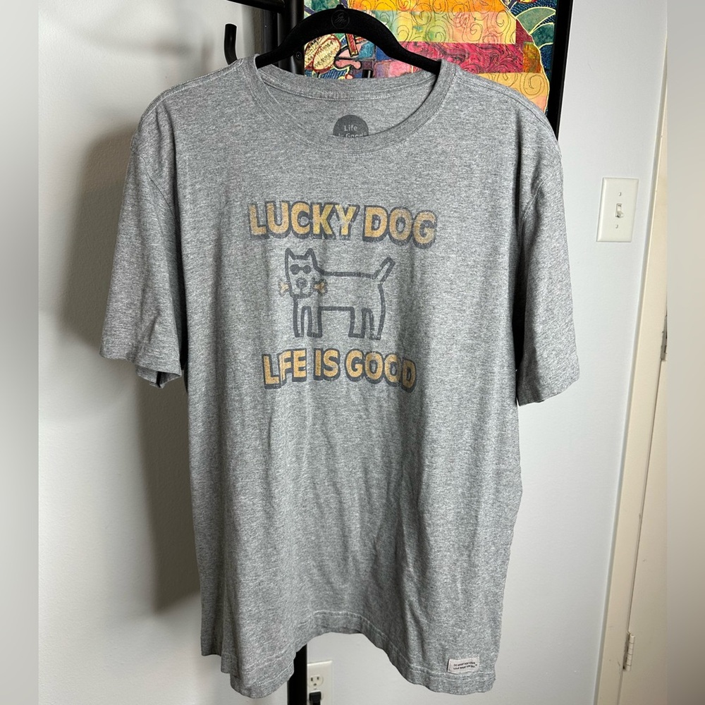 Life is Good  “Lucky Dog” short sleeve t-shirt in gray.  Size L.